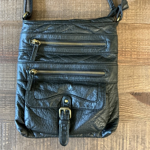 Ampere Black Pebbled Vegan Leather Crossbody Bag - Picture 1 of 12